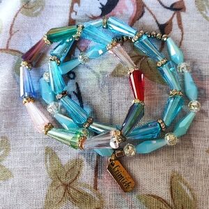 Set of 3 Faceted Glass Crystal Stretch Bracelet Cone Shaped Erimish Signed